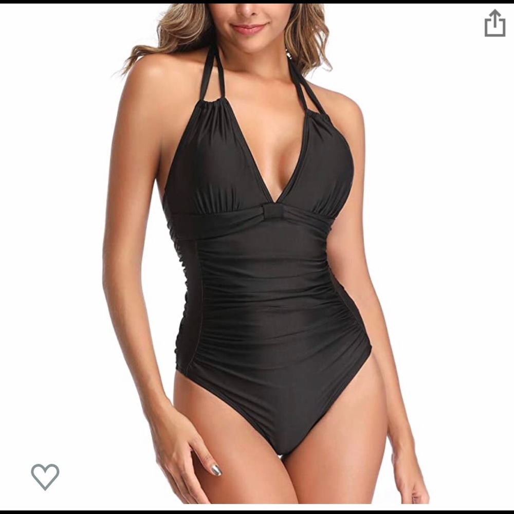 Black one piece swimsuit. Plunge front. Sz XL. NWT
